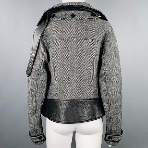 JONATHAN SIMKHAI Size XS Black Cream Wool Blend Herringbone Jacket - Picture 4 of 6